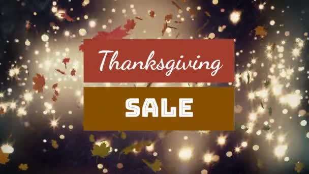 Thanksgiving Sale Text Banner Maple Leaves Floating Spots Light Sale — Stock Video