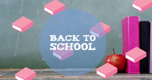 Animation Back School Text School Items Icons Blackboard Education Development — Stock Video