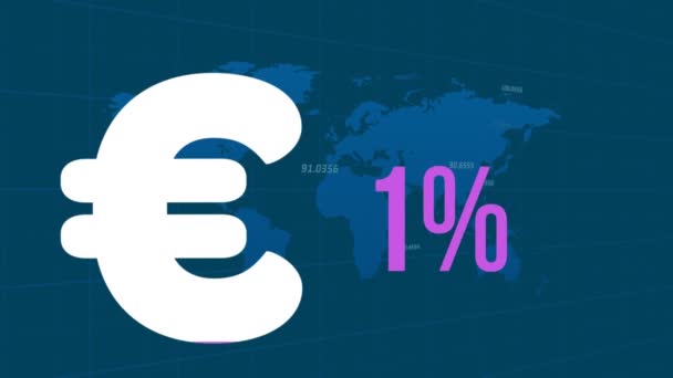 Animación Del Signo Del Euro Con Porcentaje Sobre Procesamiento Datos — Vídeo de stock