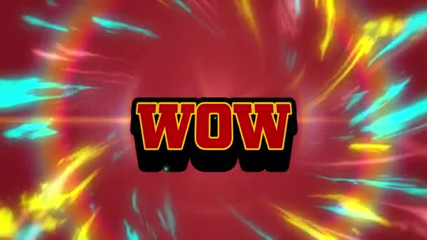 Animation Red Text Wow Explosion Swirling Coloured Lights Rainbow Halo — 비디오