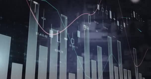 Animação Processamento Dados Sobre Paisagem Conexões Globais Interface Digital Conceito — Vídeo de Stock