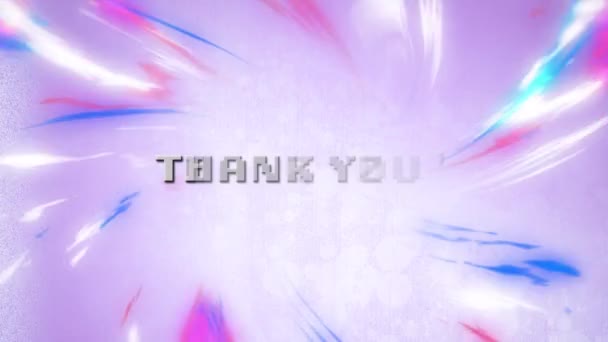 Animación Texto Agradecimiento Sobre Las Luces Púrpura Azul Concepto Videojuegos — Vídeos de Stock