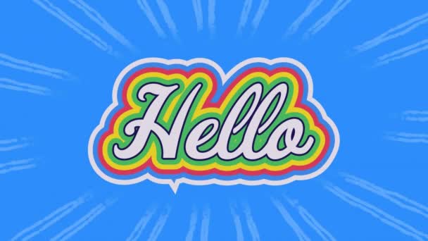 Animáció Hello Szöveg Színes Betűkkel Kék Háttér Közösségi Média Kommunikációs — Stock videók