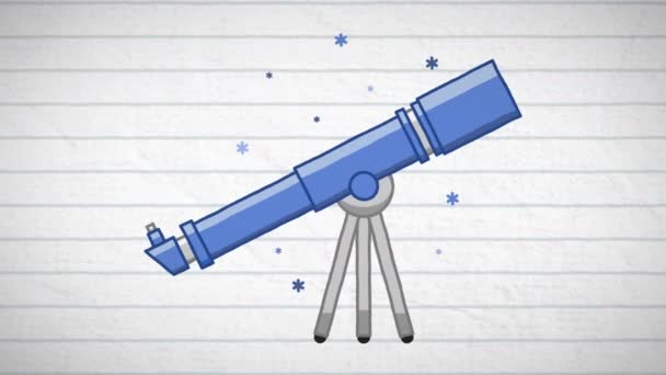 Digital Animation Telescope Icon Mathematical Equations White Lined Paper Back — Stock Video