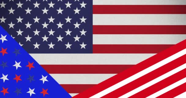 Animación Estrellas Rayas Rojas Blancas Azules Movimiento Sobre Bandera Americana — Vídeos de Stock