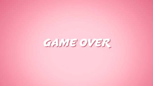 动画的白色文字游戏结束了 在脉动的白色形状上 在柔和的粉色背景上 电子游戏 娱乐和数字界面概念数字生成的视频 — 图库视频影像