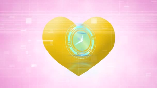 Animación Del Reloj Con Icono Del Corazón Sobre Fondo Rosa — Vídeos de Stock