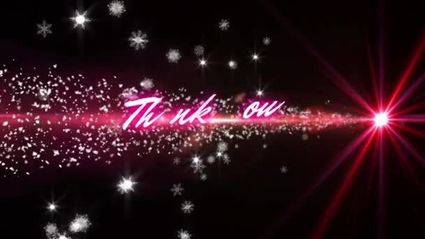 Animacja Podziękowania Tekst Nad Czerwonymi Światłami Płatki Śniegu Czarnym Tle — Wideo stockowe