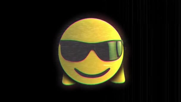 Digital Animation Glitch Effekt Över Ansiktet Med Solglasögon Emoji Mot — Stockvideo