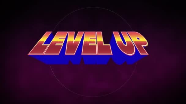 Animation Von Level Text Roten Und Blauen Buchstaben Über Kreisen — Stockvideo