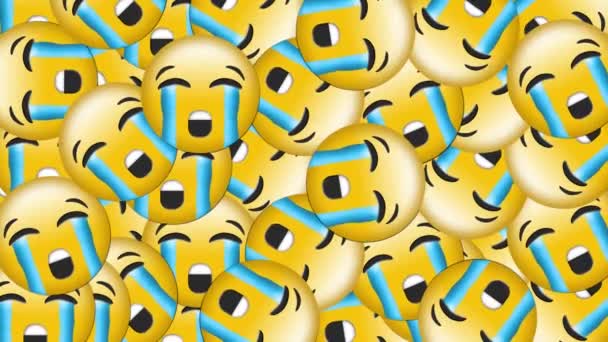 Digital Animation Multiple Crying Face Emojis Falling Black Background Expression — Stock Video