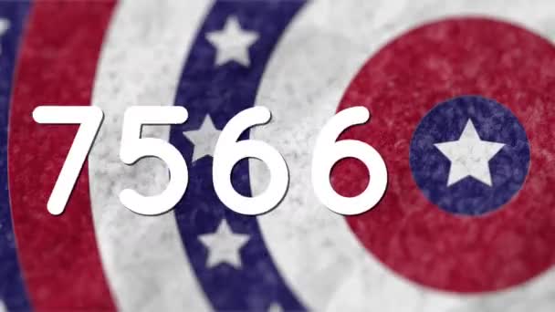 Animering Siffror Växer Över Amerikanska Flaggstjärnor Och Färgade Cirklar Globala — Stockvideo