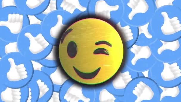 Digital Animation Glitch Effect Winking Face Emoji Multiple Icons Background — 비디오