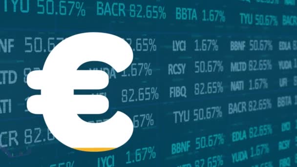 Animação Assinatura Euro Sobre Processamento Dados Financeiros Conceito Global Finanças — Vídeo de Stock