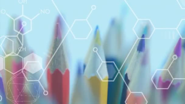 Kalemlerin Üzerinde Hareket Eden Kimyasal Yapıların Animasyonu Eğitim Geliştirme Öğrenme — Stok video