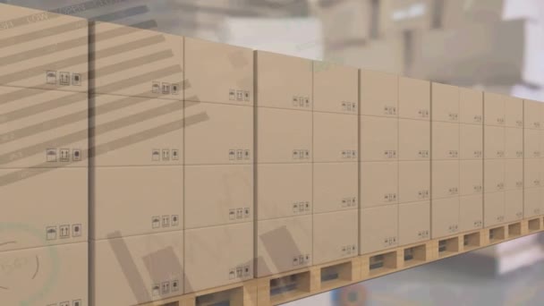 Statistical Data Processing Multiple Delivery Boxes Conveyor Belt Logistics Transportation — Stock Video