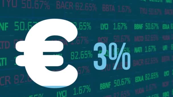 Animación Del Signo Del Euro Con Porcentaje Sobre Procesamiento Datos — Vídeos de Stock