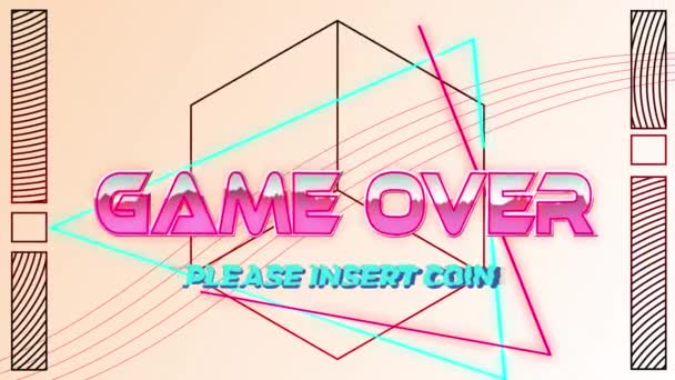 Animation Game Pink Metallic Please Insert Coin Text Neon Lines — Stock videók