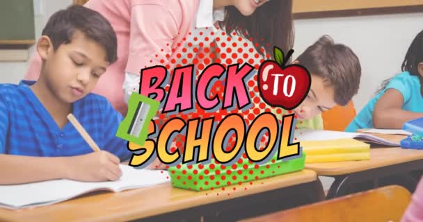 Animation Back School Text Schoolchildren Education Development Learning Concept Digitally — Stock Video
