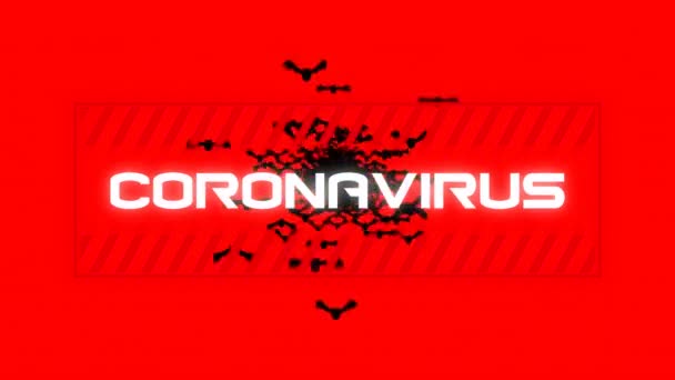 Animation Texte Avertissement Coronavirus Sur Chauves Souris Sur Rouge Global — Video