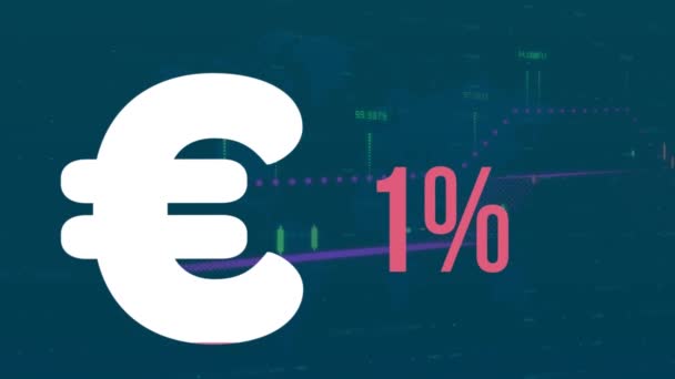 Animación Del Signo Del Euro Con Porcentaje Sobre Procesamiento Datos — Vídeo de stock