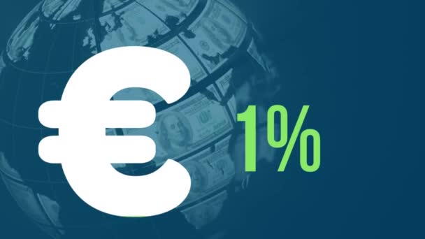 Animación Del Signo Del Euro Con Porcentaje Sobre Procesamiento Datos — Vídeo de stock