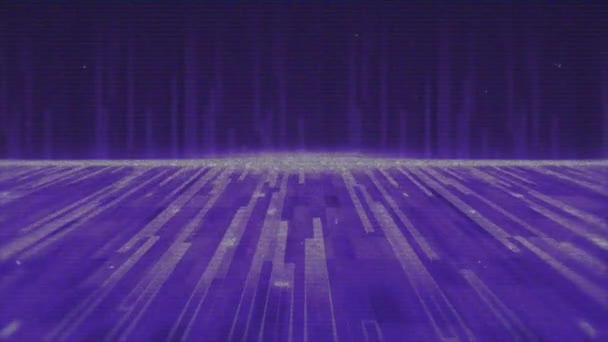 紫の動く地面と暗い紫色の滝の上に滑りフレームと白のスポットのアニメーション ビデオゲーム エンターテイメントとデジタルインターフェースの概念デジタル生成されたビデオ — ストック動画