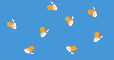 Mavi zemin üzerinde birden fazla armut bileşimi. örüntü, doğa ve renk konsepti dijital olarak oluşturulmuş görüntü.