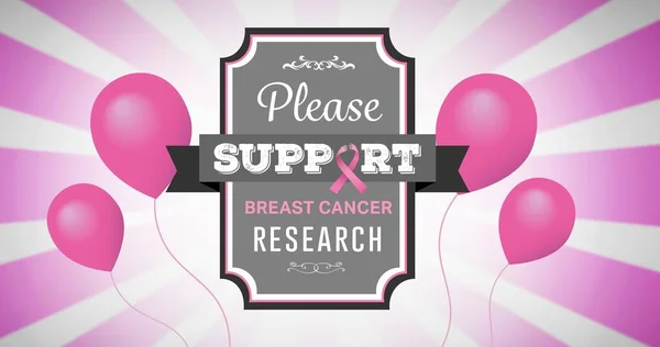 Composition Pink Ribbon Logo Balloons Breast Cancer Text Pink Back — Stock Photo, Image