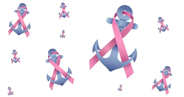 Sammansättning Flera Band Ankare Logotyp Vit Bakgrund Bröstcancer Positiv Medvetenhet — Stockfoto