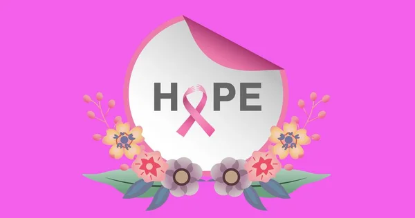 Состав Розовой Ленты Логотип Цветами Текст Надежды Розовый Задний План — стоковое фото
