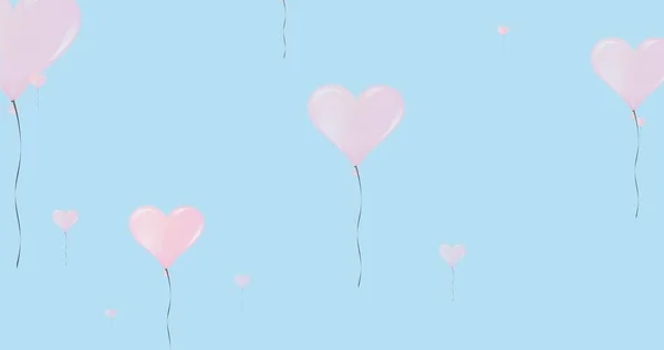 Composition Ballons Coeur Rose Sur Fond Bleu Cancer Sein Concept — Photo