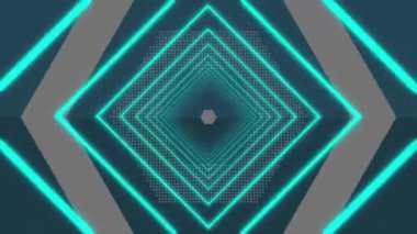 Mavi neon elmasların gri altıgenlerin üzerinde hareket edişinin animasyonu. küresel iletişim ağı ve dijital arayüz konsepti dijital olarak oluşturulmuş video.