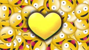 Sarı kalp ikonu üzerindeki bozukluğun dijital animasyonu birden fazla aptal yüz ifadesine karşı. ifade ve iletişim kavramı