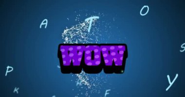 Güvenlik kalkanı ve mektupların üzerindeki wow metninin animasyonu. Video oyunu, eğlence ve dijital arayüz kavramı dijital olarak oluşturuldu.