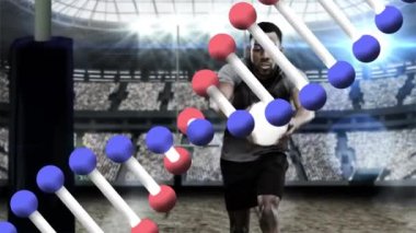 Stadyumdaki ragbi oyuncusunun DNA 'sının canlandırması. spor ve yarışma konsepti dijital olarak oluşturulmuş görüntü.