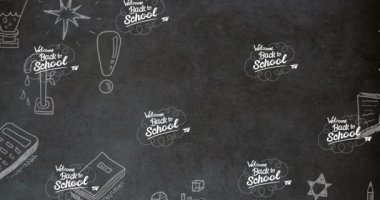 Okul metinlerinin ve okul simgelerinin canlandırması. eğitim, geliştirme ve öğrenme konsepti dijital olarak oluşturulmuş video.