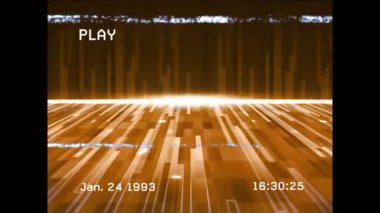 Hareket halindeki kahverengi zemin ve şelale üzerindeki bozulma çizgileriyle oynatma arayüzü animasyonu. Video oyunu, eğlence ve dijital arayüz kavramı dijital olarak oluşturuldu.