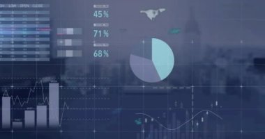 Manzara üzerinde veri işleme animasyonu. küresel bağlantılar, dijital arayüz ve teknoloji konsepti dijital olarak oluşturulmuş video.