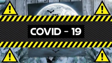 Uyarı metni covid 19, yarasalar, mezarlık ve ay üzerine. küresel covid 19 pandemik uyarı konsepti dijital olarak oluşturulmuş video.
