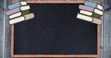 Okul eşyaları simgelerinin güvertede hareket etmesi. eğitim, geliştirme ve öğrenme konsepti dijital olarak oluşturulmuş video.