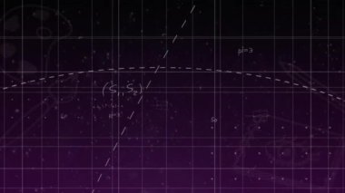 Matematiksel formüllerin animasyonu ve siyah arkaplanda renkli simgeler. eğitim ve öğrenme kavramı dijital olarak oluşturulmuş video.