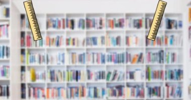 Kütüphane üzerinde hareket eden okul ögeleri simgelerinin canlandırılması. eğitim, geliştirme ve öğrenme konsepti dijital olarak oluşturulmuş video.