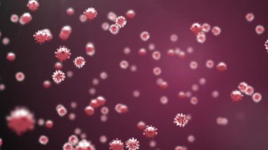 Kırmızı zemin üzerinde yüzen kovid 19 hücrenin animasyonu. küresel covid 19 salgın konsepti dijital olarak oluşturulmuş video.