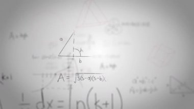 Beyaz zemin üzerinde matematiksel çizimler ve formüllerin animasyonu. eğitim ve öğrenme kavramı dijital olarak oluşturulmuş video.