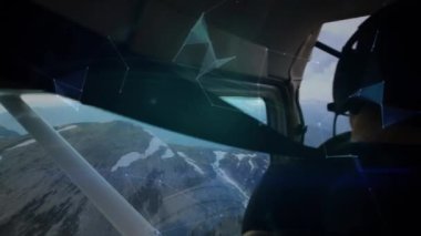 Uçakta pilot üzerinden bağlantı ağı olan dünyanın animasyonu. küresel seyahat ve bağlantılar konsepti dijital olarak oluşturulmuş video.