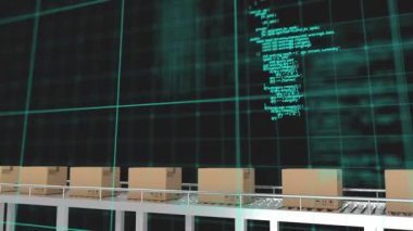 Şebeke üzerinden veri işleme, taşıyıcı banttaki çoklu dağıtım kutularıyla karşılaştırılıyor. lojistik ve ulaşım sektörü kavramı