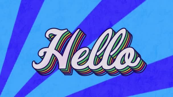 Animatie Van Hello Tekst Kleurrijke Letters Blauwe Achtergrond Sociaal Media — Stockvideo