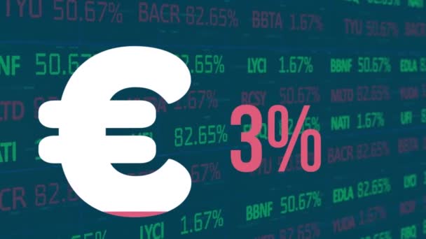 Animación Del Signo Del Euro Porcentaje Llenado Sobre Procesamiento Datos — Vídeos de Stock