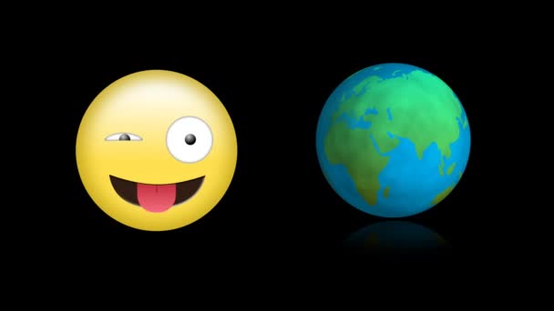 Animação Emoji Ícone Globo Girando Fundo Preto Conceito Global Mídia — Vídeo de Stock